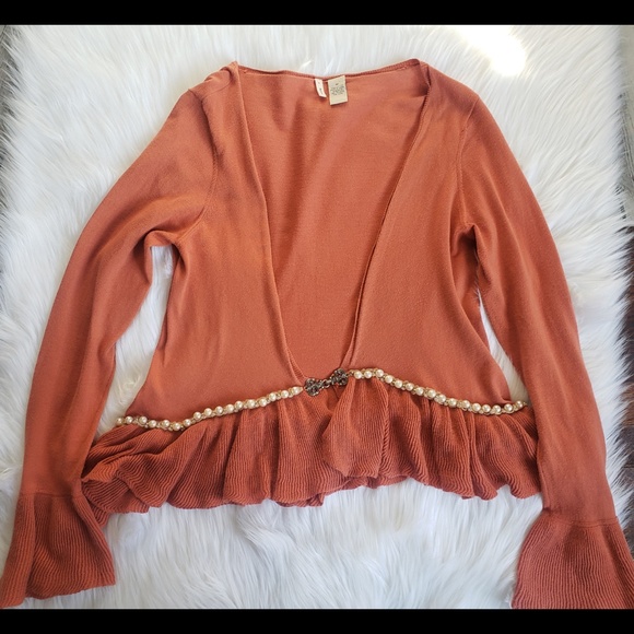 Anthropologie Sweaters - ANTHROPOLOGIE MOTH BURNT ORANGE OPEN FRONT SWEATER
